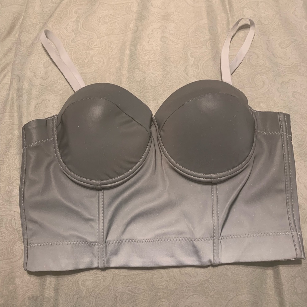 Silver reflective crop top bustier